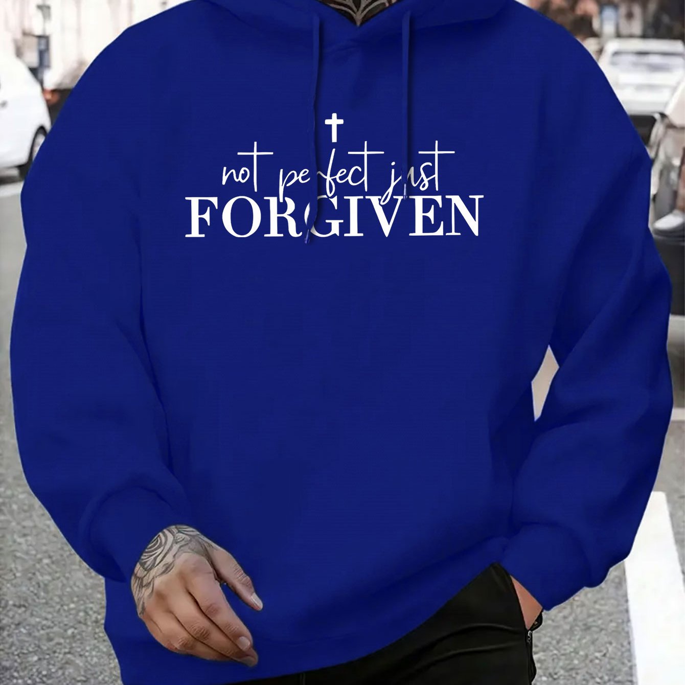 Men’s Christian “Not Perfect FORGIVEN” Hoodie – Faith Cross Print, Warm Casual Pullover, Adjustable Hood & Pocket