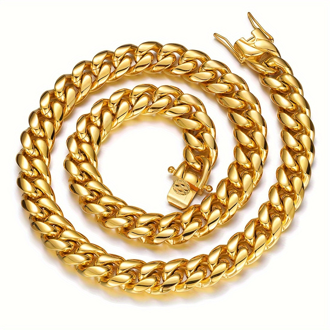 2PCS 18K Gold Plated Cuban Chain Set – Men's Stainless Steel Necklace and Bracelet, Luxury Golden Jewelry