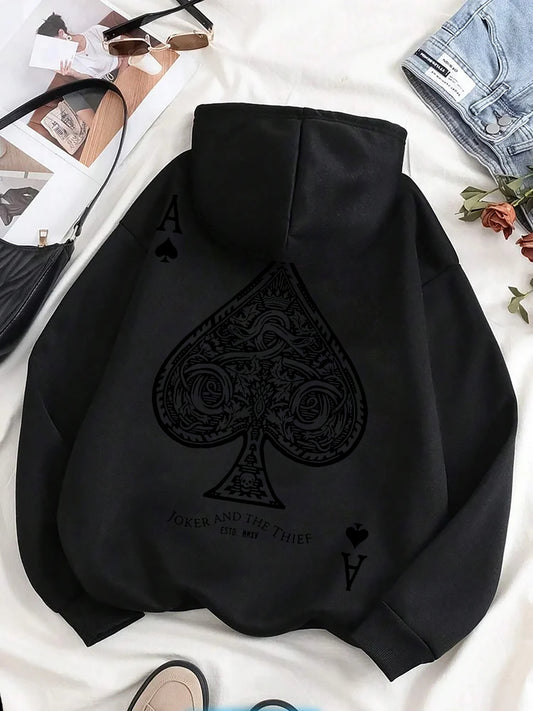 Men’s Ace of Spades Fleece Hoodie – Intricate Pattern, Fall & Winter Fashion, Comfortable Everyday Wear