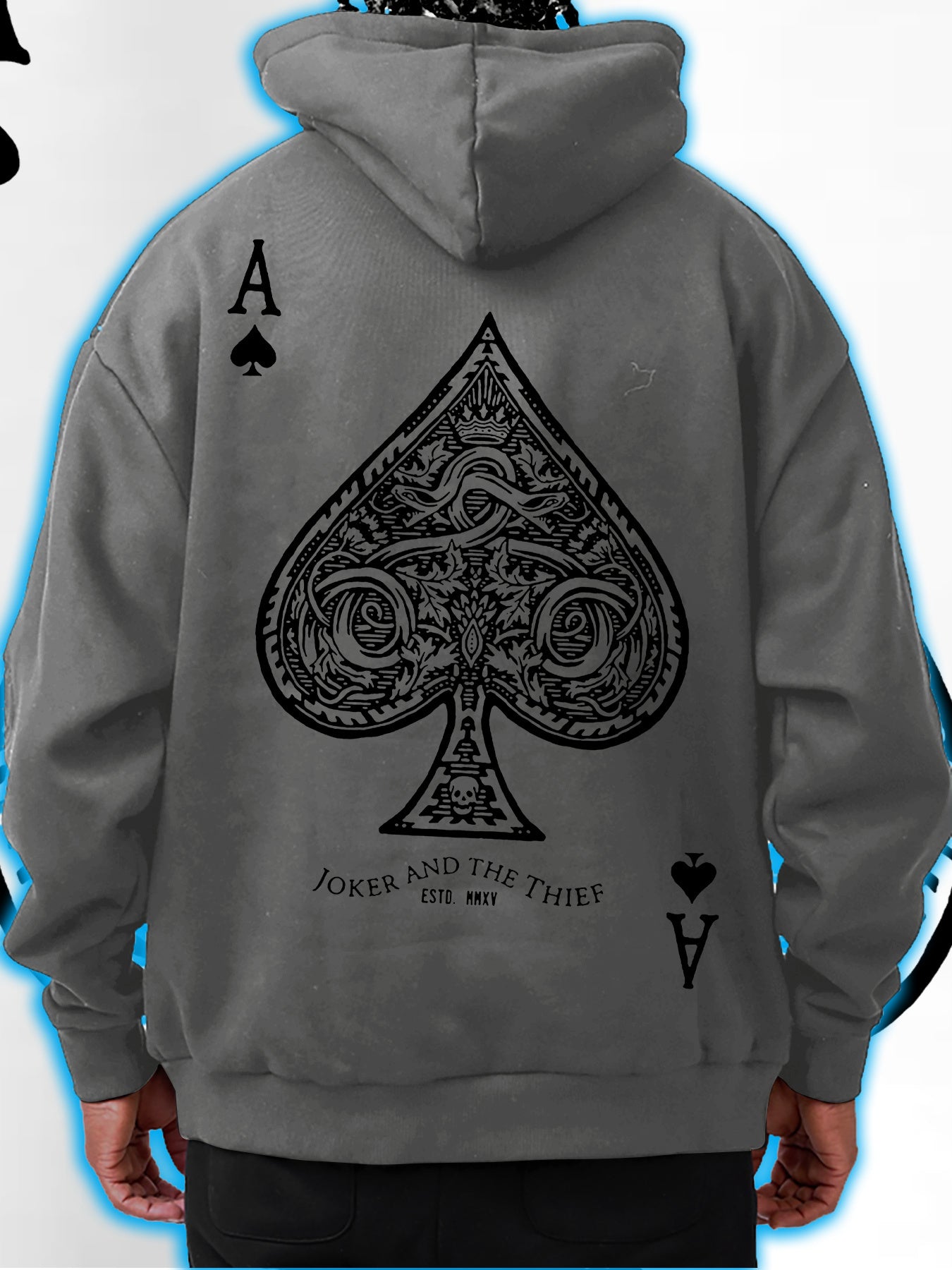 Men’s Ace of Spades Fleece Hoodie – Intricate Pattern, Fall & Winter Fashion, Comfortable Everyday Wear