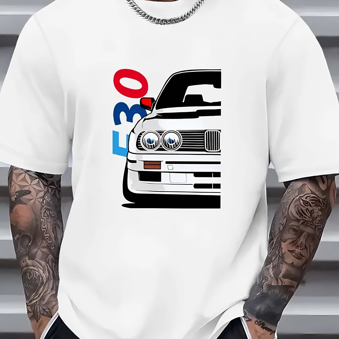 Men’s Racing Car Print T-Shirt – Creative Letter Design, Casual Short-Sleeve Round Neck Tee