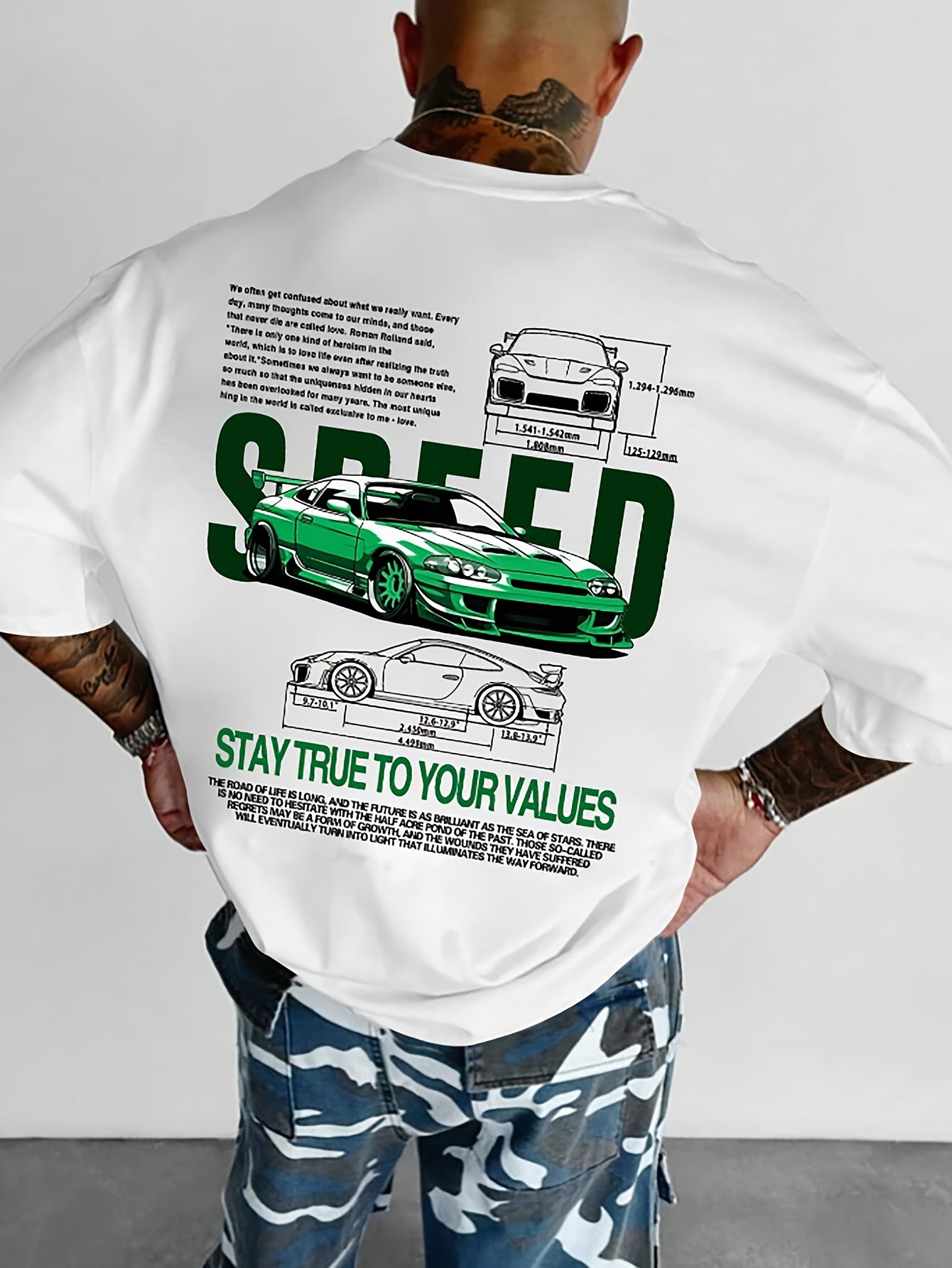 Men’s Sports Car T-Shirt – Creative Life Slogan, Double-Sided Print, Casual Short-Sleeve Round Neck