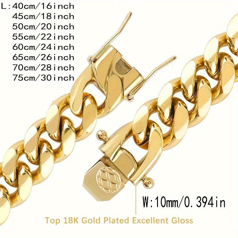 2PCS 18K Gold Plated Cuban Chain Set – Men's Stainless Steel Necklace and Bracelet, Luxury Golden Jewelry