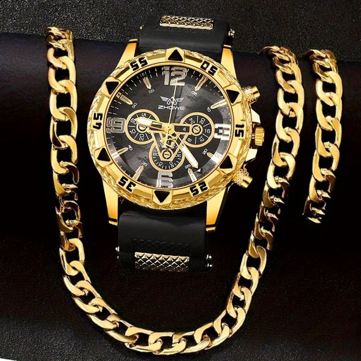 3PCS Men’s Watch & Bracelet Set – Elegant Quartz Wristwatch, Fashion & Business Style, Silicone Strap