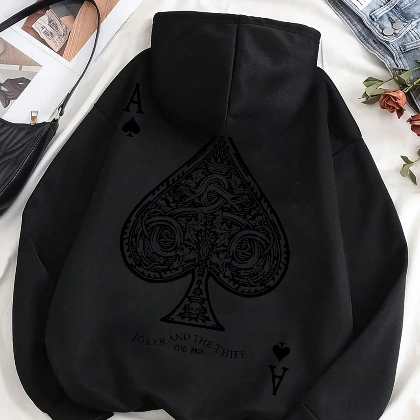 Men’s Ace of Spades Fleece Hoodie – Intricate Pattern, Fall & Winter Fashion, Comfortable Everyday Wear