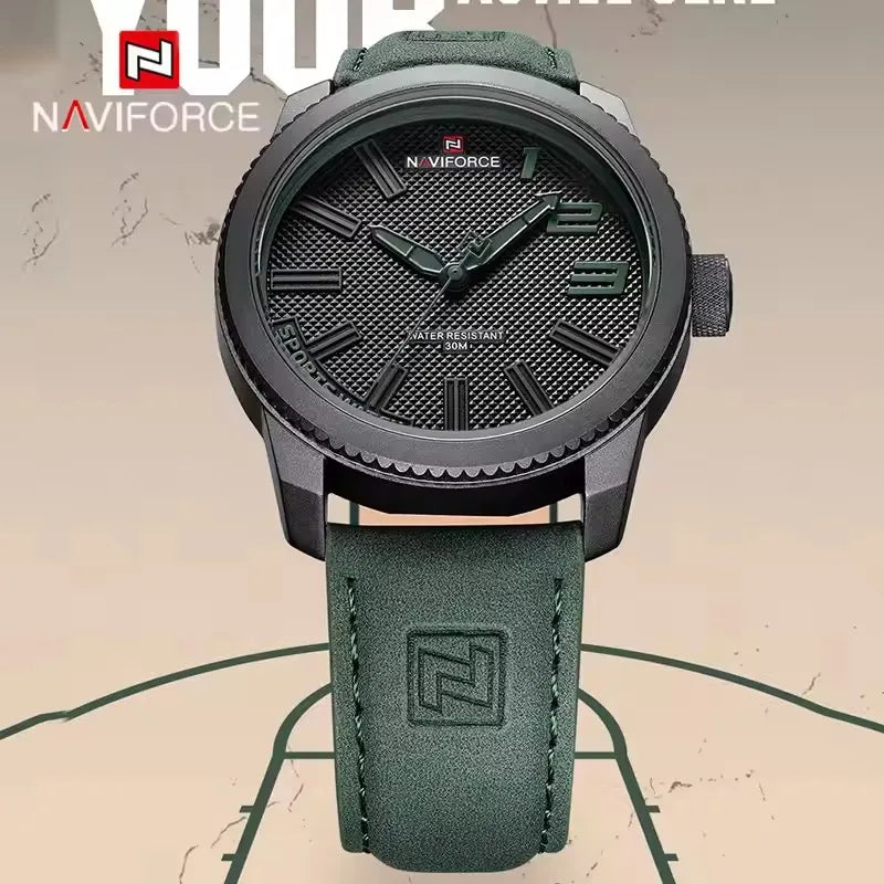 NAVIFORCE 9202L Men’s Sport Watch – Waterproof, Shockproof, Leather Strap, Fashion Casual Design