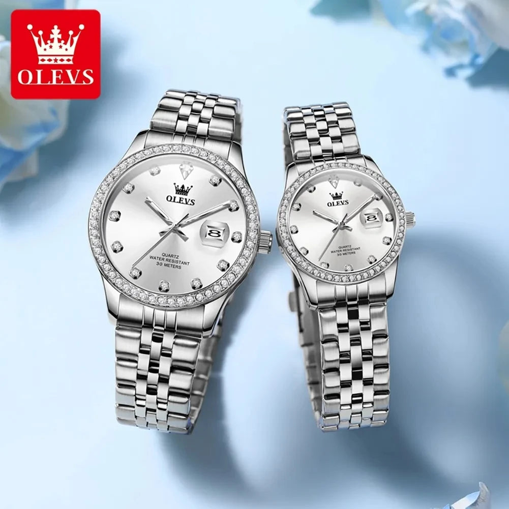 OLEVS 3629 Couple Watches – Luxury Waterproof Quartz Set for Men & Women, Luminous Design