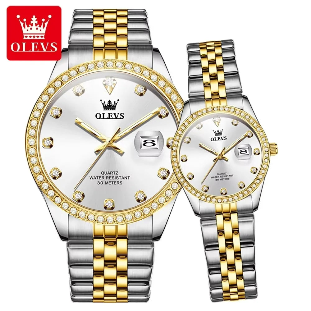 OLEVS 3629 Couple Watches – Luxury Waterproof Quartz Set for Men & Women, Luminous Design