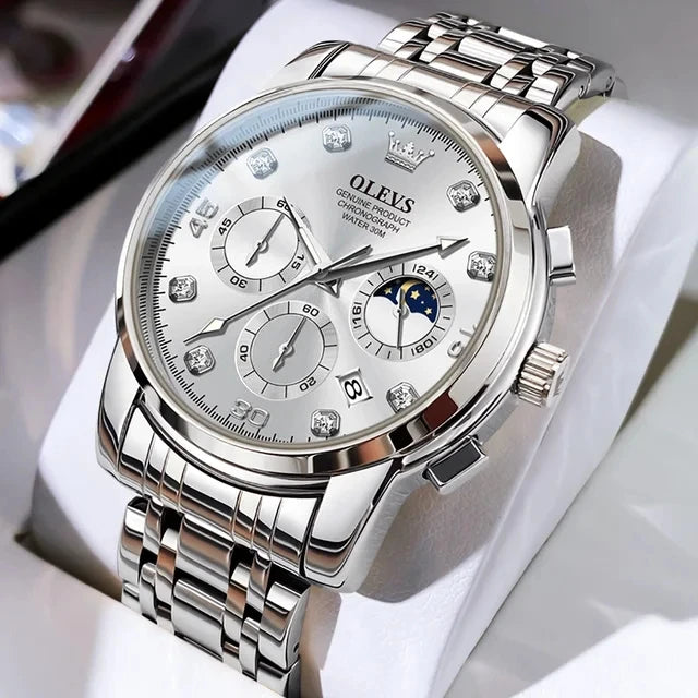 OLEVS 2889 Men's Multifunction Quartz Watch – Classic Business & Sports Steel Band Timepiece