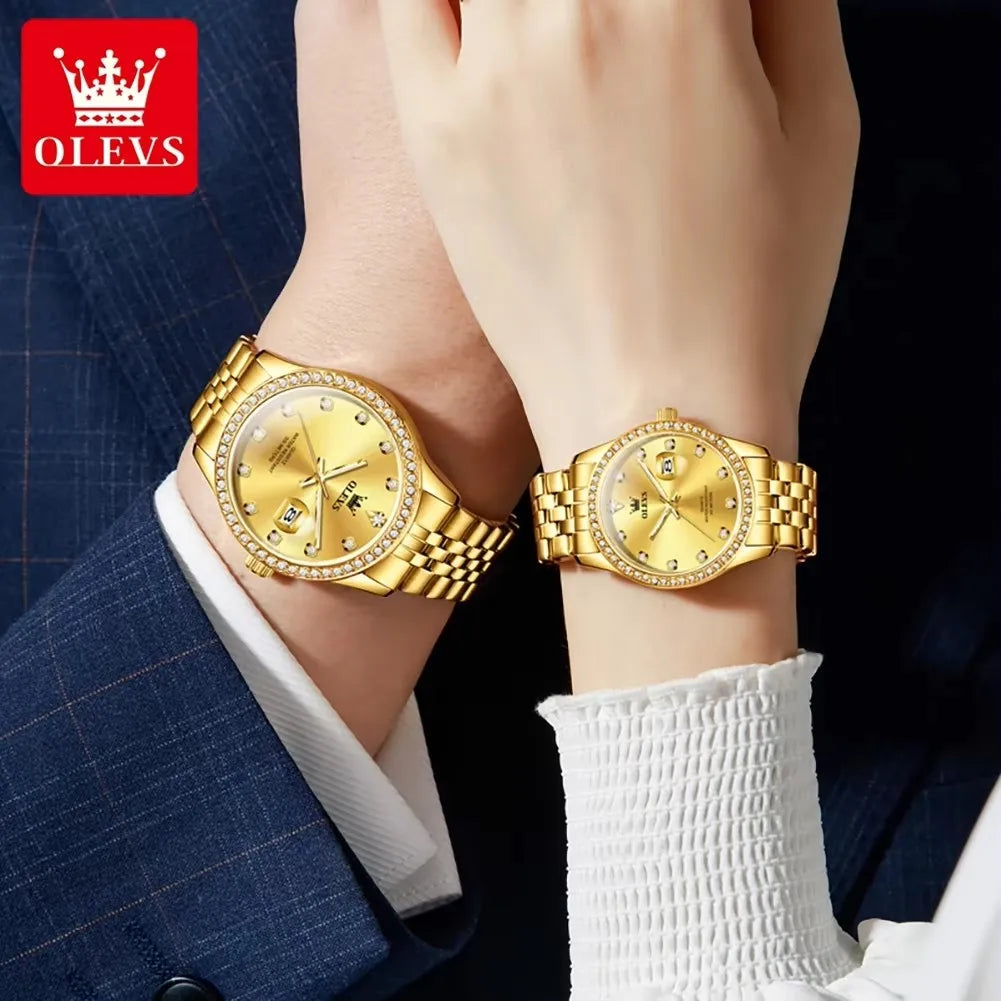 OLEVS 3629 Couple Watches – Luxury Waterproof Quartz Set for Men & Women, Luminous Design