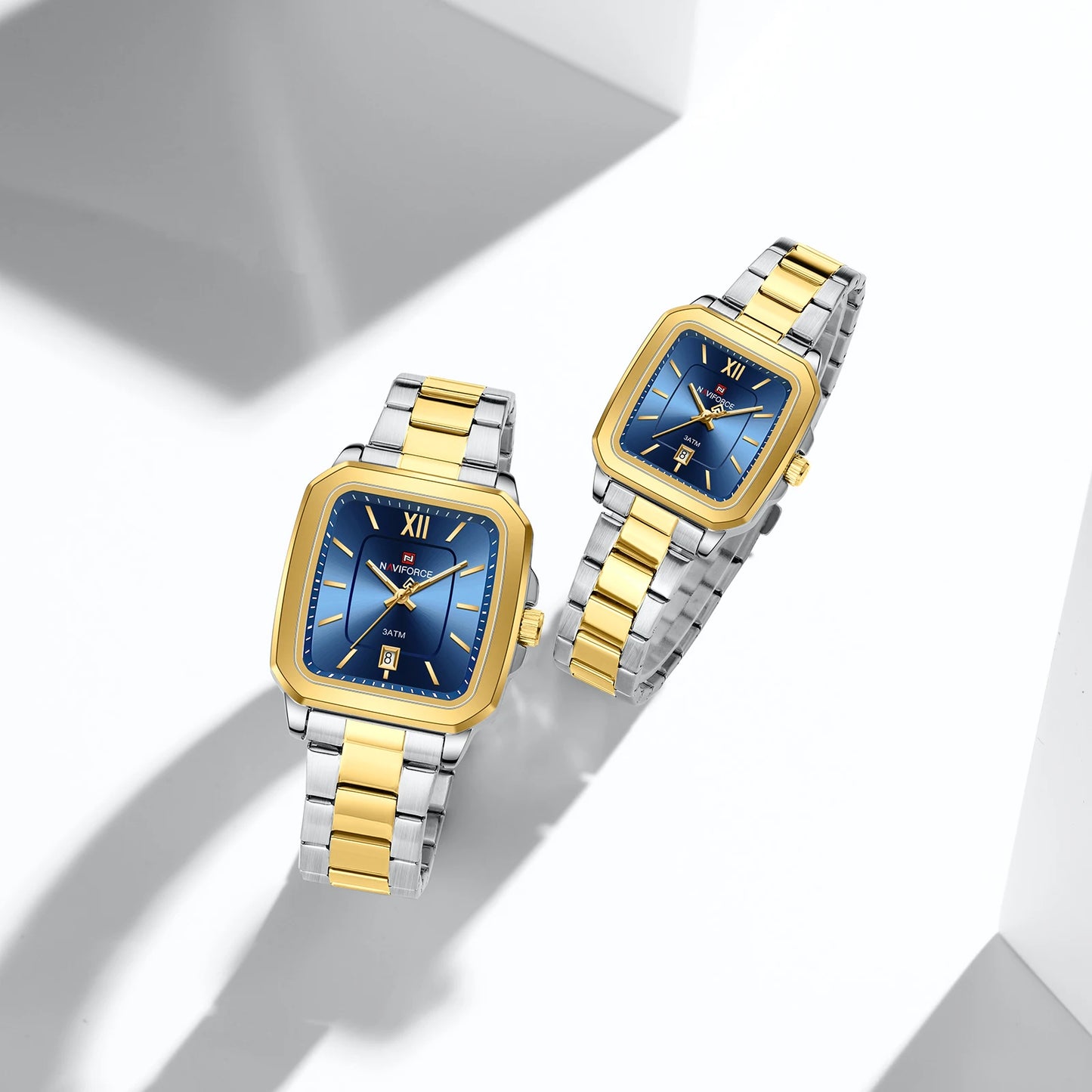 NAVIFORCE 9239 Couple Watch – Silver & Blue Quartz, Waterproof Casual Wristwatch for Men & Women