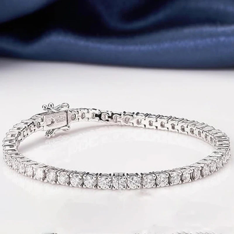 925 Sterling Silver Iced Out Tennis Bracelet – 3MM/4MM/5MM CZ Lab Diamond Zirconia, 18K White Gold Plated, Unisex Luxury Jewelry