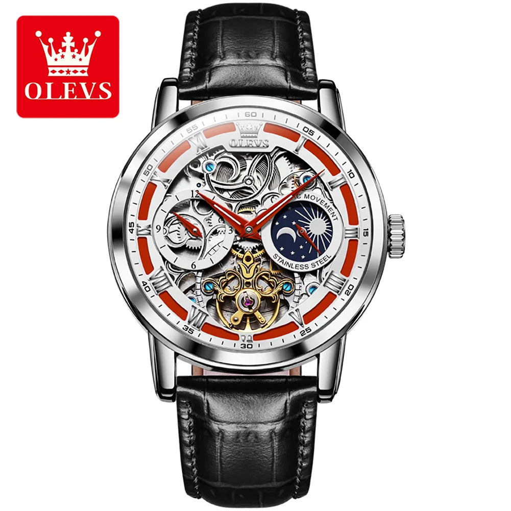 OLEVS 6670 Men’s Automatic Skeleton Watch – Luxury Mechanical Design, Leather Strap, Top Brand Stylep Brand Style