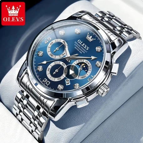 OLEVS 2889 Men's Multifunction Quartz Watch – Classic Business & Sports Steel Band Timepiece
