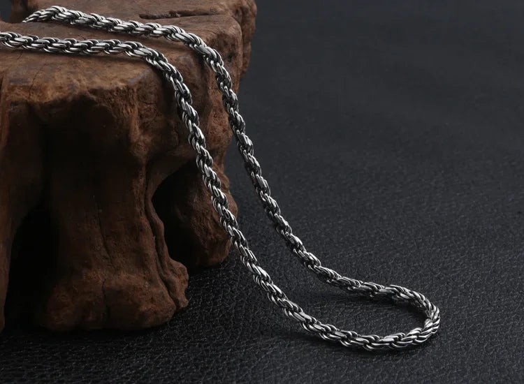 BOCAI 4MM S925 Sterling Silver Weave Necklace – Men's Punk Fashion Jewelry for Party