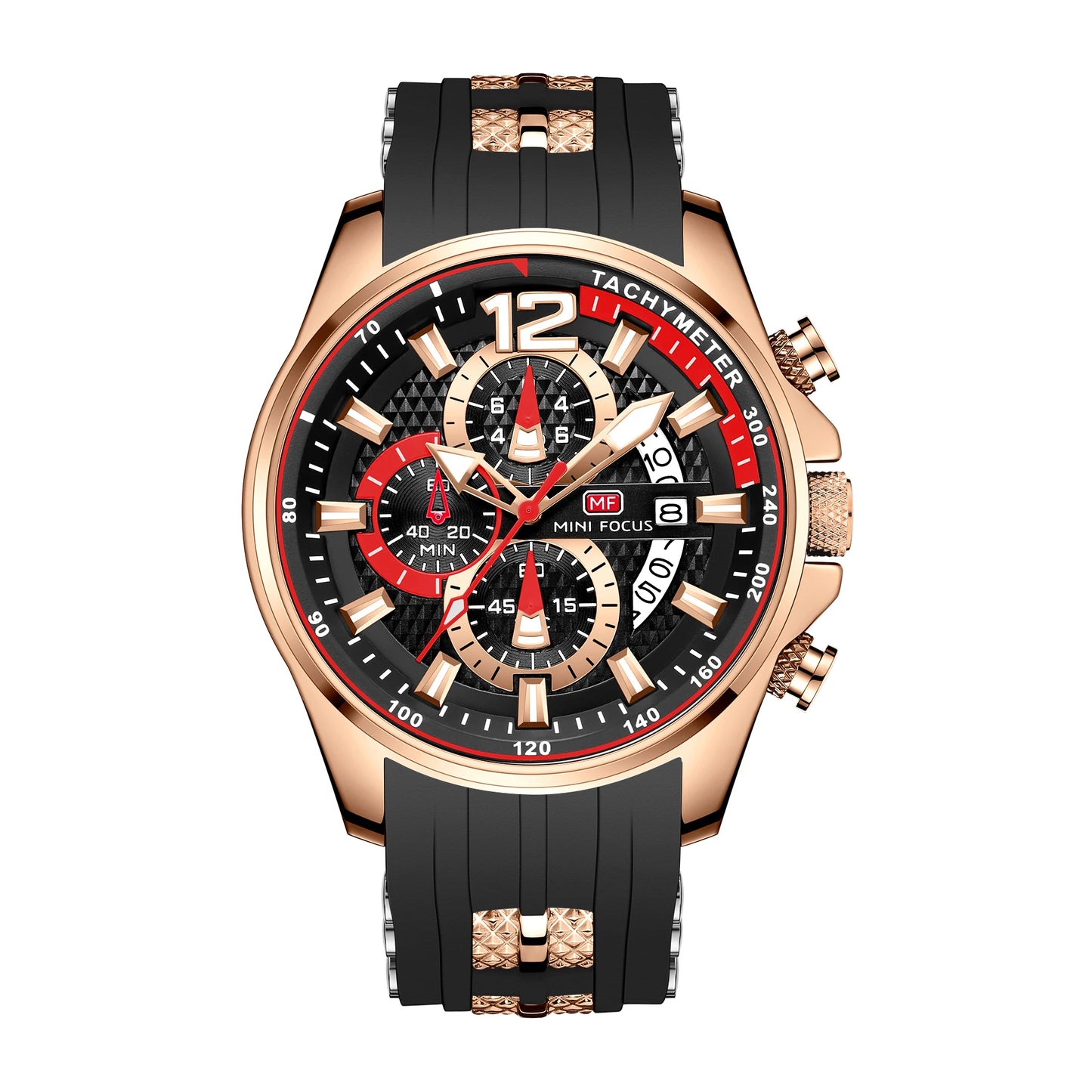 MINI FOCUS MF0350G Men's Sports Quartz Watch – Silicone Band, Luminous Hands, Waterproof Wristwatch