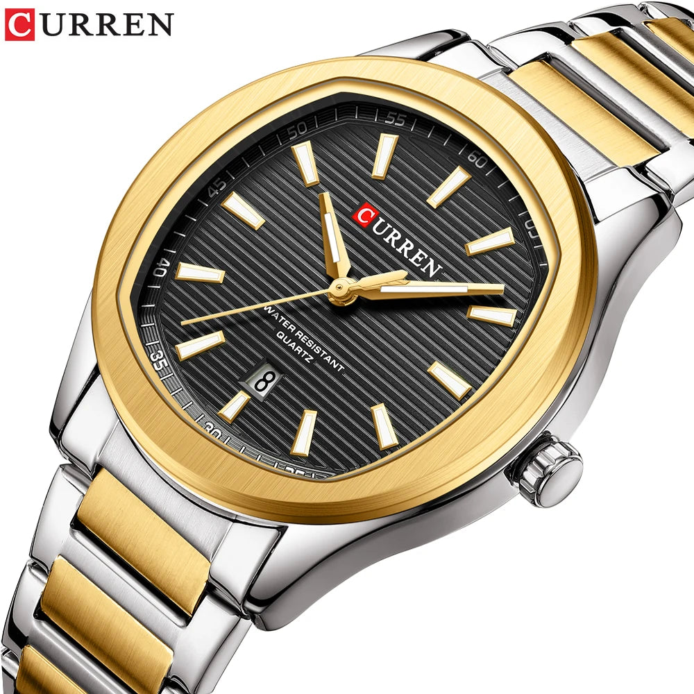 CURREN 8474 Men's Quartz Watch – Silver & Blue Stainless Steel, Waterproof Sport & Casual Wristwatch with Luminous Hands