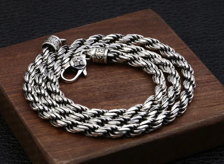 BOCAI 4MM S925 Sterling Silver Weave Necklace – Men's Punk Fashion Jewelry for Party