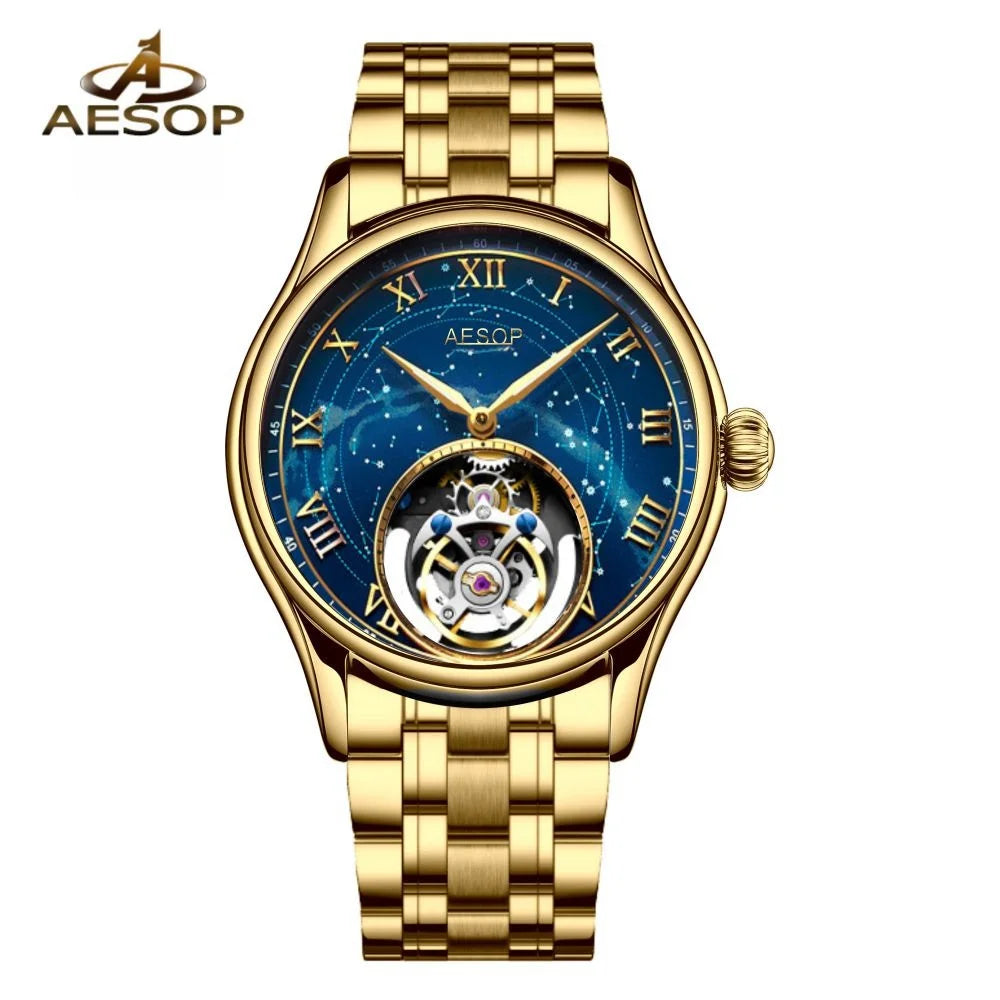 AESOP Starry Sky Tourbillon Watch – Men's Mechanical Stainless Steel Waterproof Wristwatch