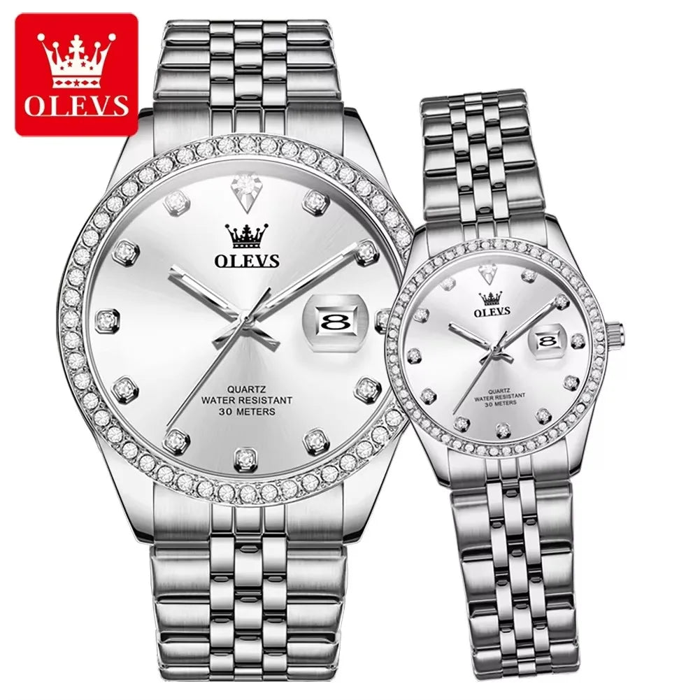 OLEVS 3629 Couple Watches – Luxury Waterproof Quartz Set for Men & Women, Luminous Design