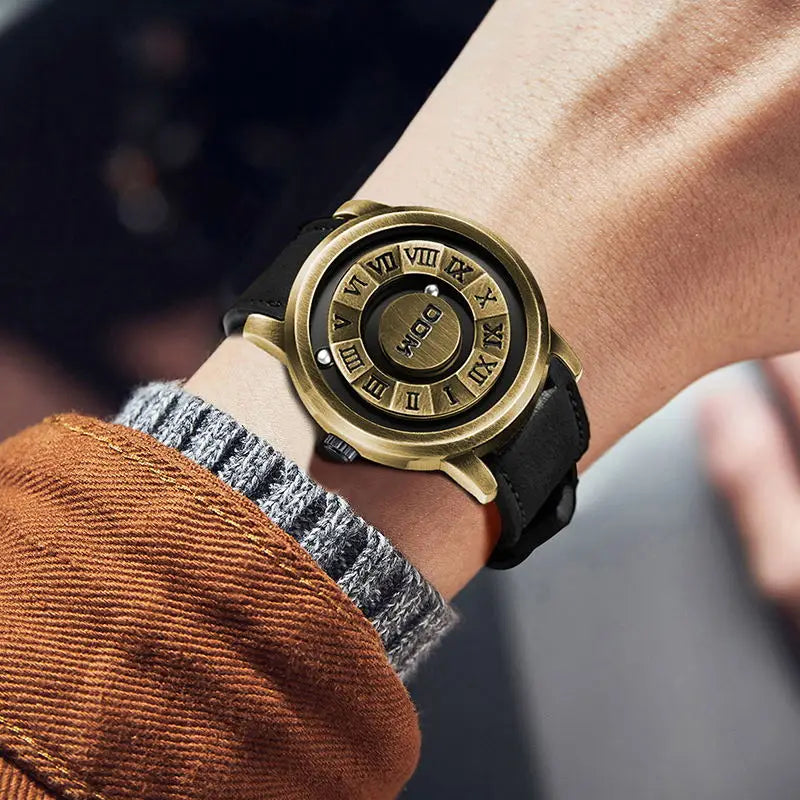DOM Magnetic Ball Watch – Men's Fashion Quartz Wristwatch with Black Leather Strap, Waterproof & Stylish Design