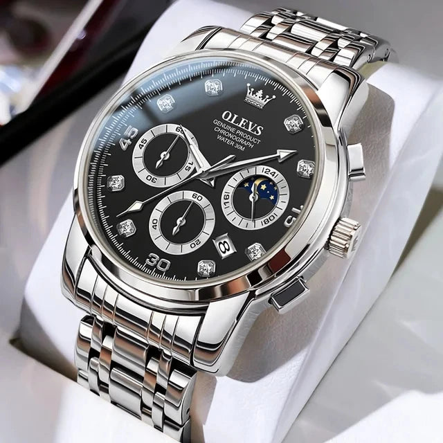 OLEVS 2889 Men's Multifunction Quartz Watch – Classic Business & Sports Steel Band Timepiece