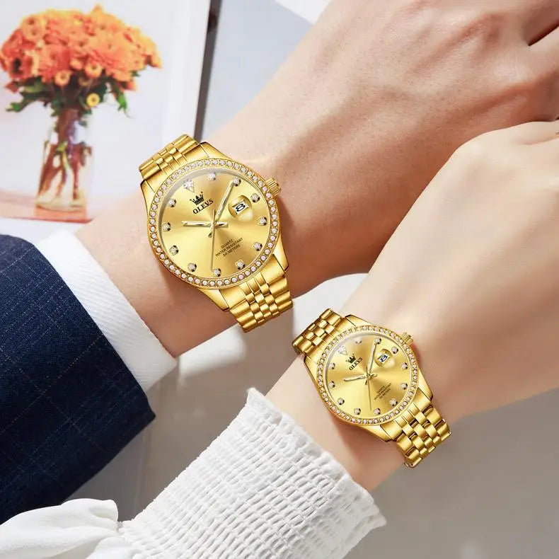 OLEVS 3629 Couple Watches – Luxury Waterproof Quartz Set for Men & Women, Luminous Design