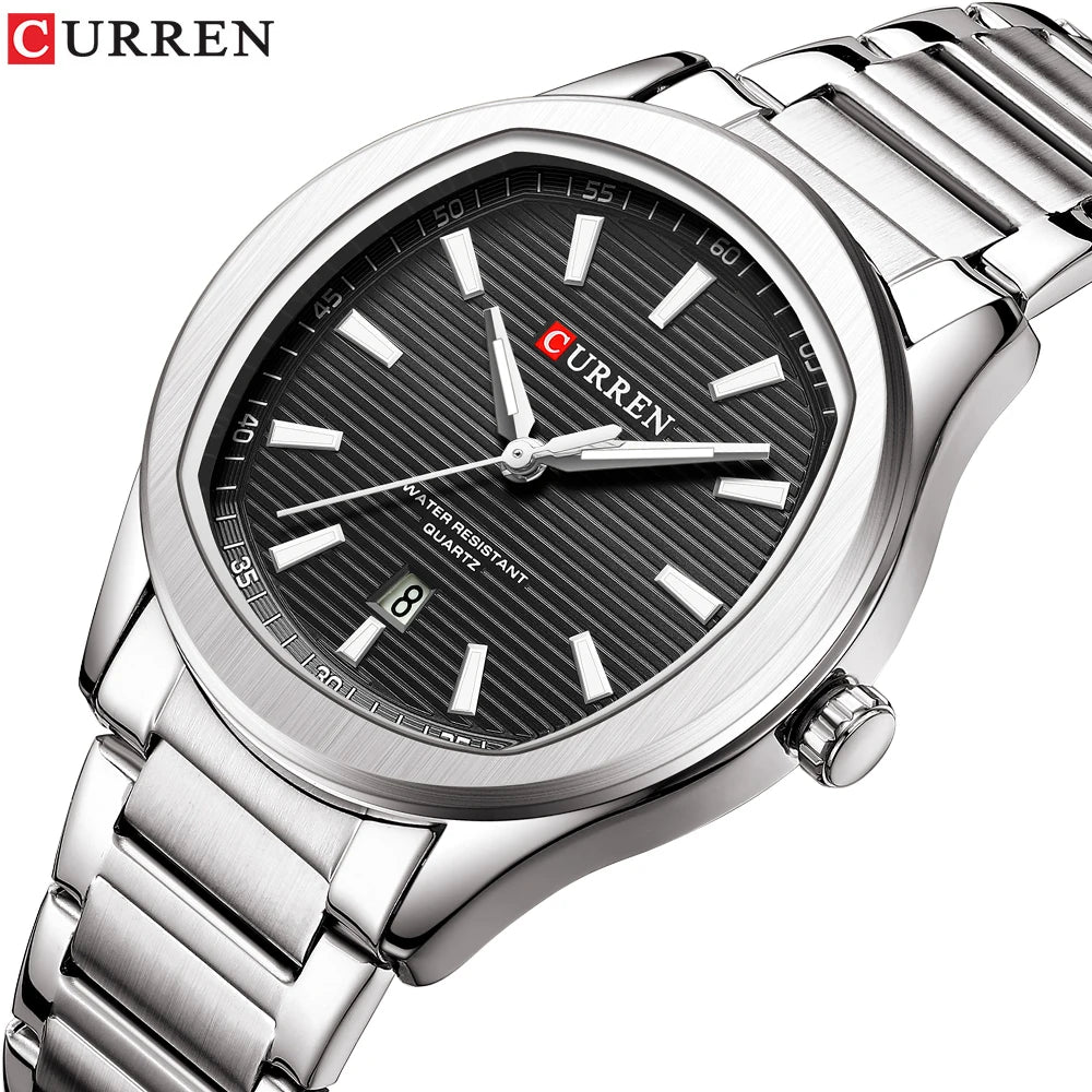 CURREN 8474 Men's Quartz Watch – Silver & Blue Stainless Steel, Waterproof Sport & Casual Wristwatch with Luminous Hands