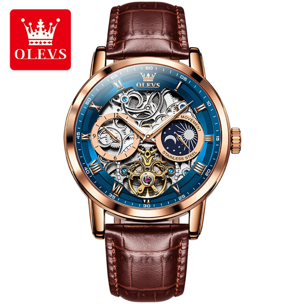 OLEVS 6670 Men’s Automatic Skeleton Watch – Luxury Mechanical Design, Leather Strap, Top Brand Stylep Brand Style