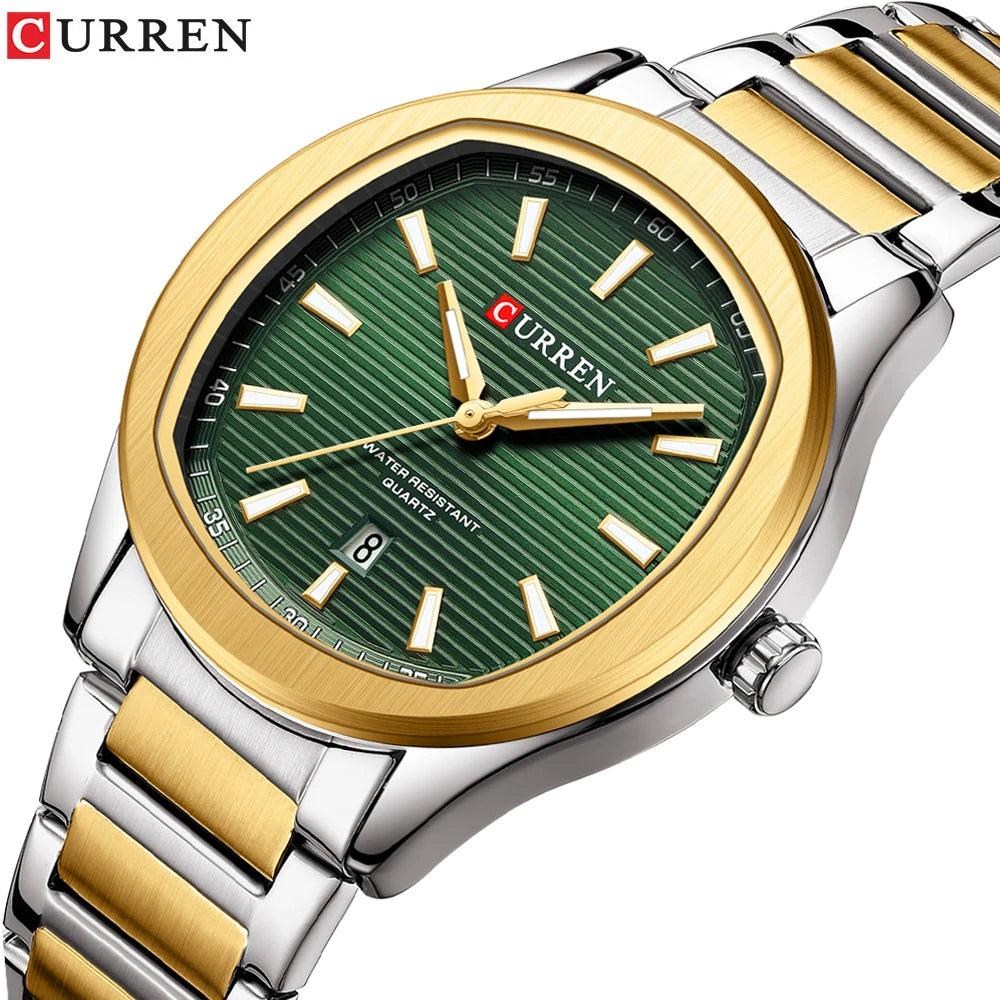 CURREN 8474 Men's Quartz Watch – Silver & Blue Stainless Steel, Waterproof Sport & Casual Wristwatch with Luminous Hands