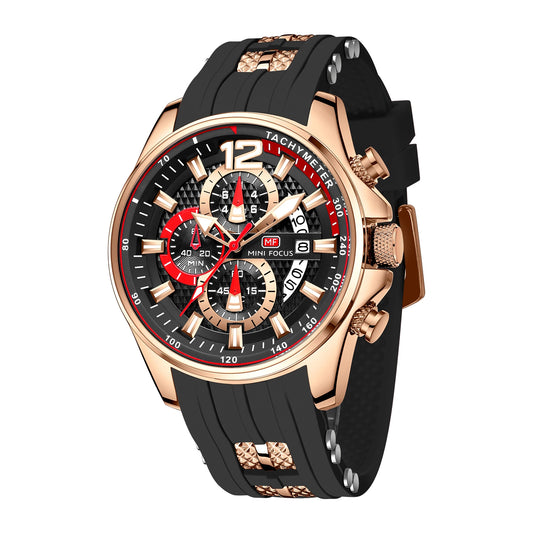 MINI FOCUS MF0350G Men's Sports Quartz Watch – Silicone Band, Luminous Hands, Waterproof Wristwatch