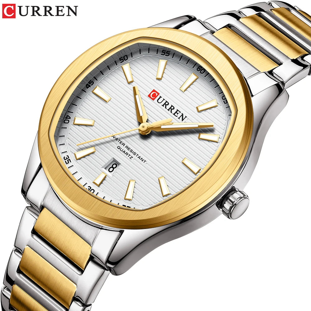 CURREN 8474 Men's Quartz Watch – Silver & Blue Stainless Steel, Waterproof Sport & Casual Wristwatch with Luminous Hands