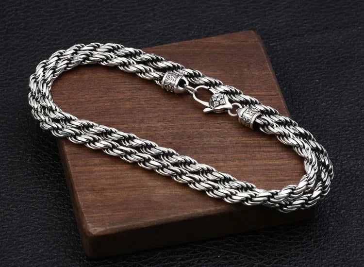 BOCAI 4MM S925 Sterling Silver Weave Necklace – Men's Punk Fashion Jewelry for Party