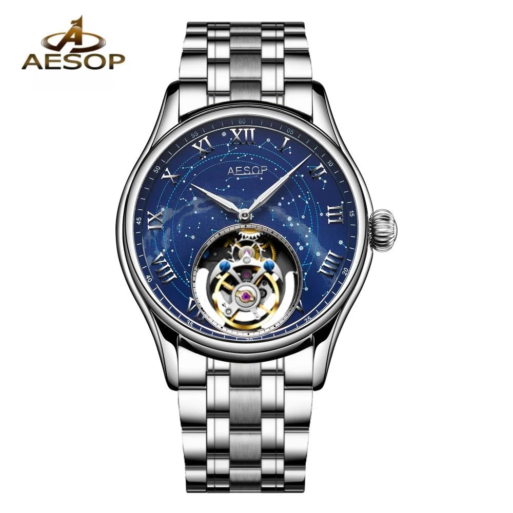 AESOP Starry Sky Tourbillon Watch – Men's Mechanical Stainless Steel Waterproof Wristwatch