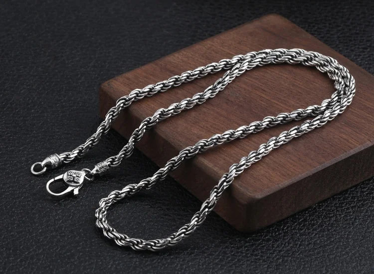BOCAI 4MM S925 Sterling Silver Weave Necklace – Men's Punk Fashion Jewelry for Party