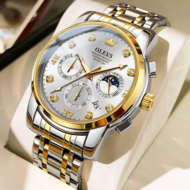 OLEVS 2889 Men's Multifunction Quartz Watch – Classic Business & Sports Steel Band Timepiece