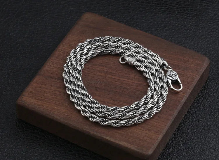 BOCAI 4MM S925 Sterling Silver Weave Necklace – Men's Punk Fashion Jewelry for Party