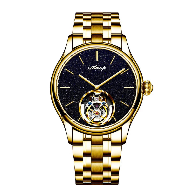 AESOP Starry Sky Tourbillon Watch – Men's Mechanical Stainless Steel Waterproof Wristwatch