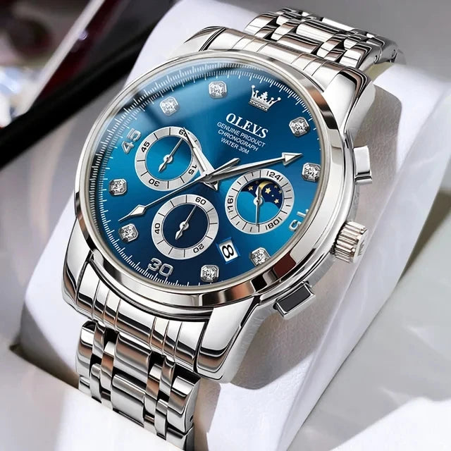 OLEVS 2889 Men's Multifunction Quartz Watch – Classic Business & Sports Steel Band Timepiece