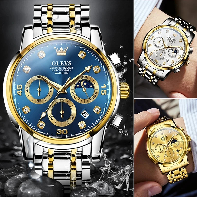 OLEVS 2889 Men's Multifunction Quartz Watch – Classic Business & Sports Steel Band Timepiece