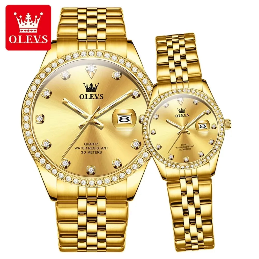 OLEVS 3629 Couple Watches – Luxury Waterproof Quartz Set for Men & Women, Luminous Design