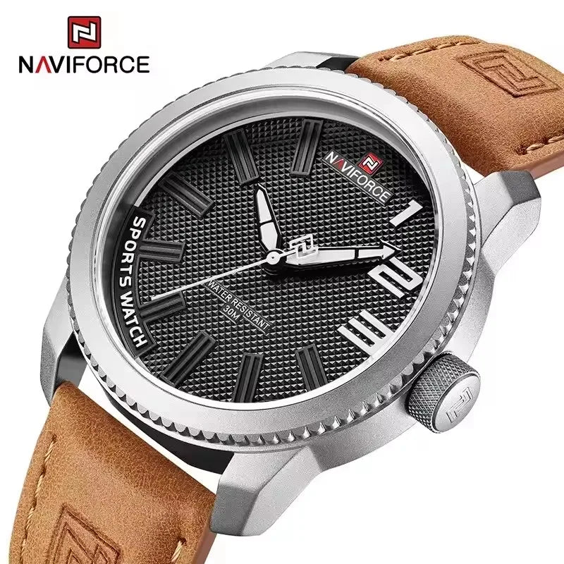 NAVIFORCE 9202L Men’s Sport Watch – Waterproof, Shockproof, Leather Strap, Fashion Casual Design