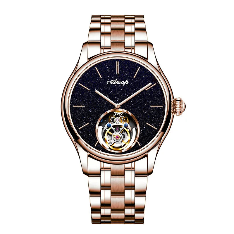 AESOP Starry Sky Tourbillon Watch – Men's Mechanical Stainless Steel Waterproof Wristwatch