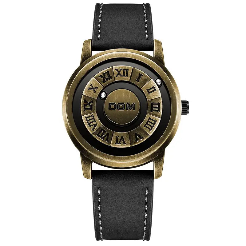 DOM Magnetic Ball Watch – Men's Fashion Quartz Wristwatch with Black Leather Strap, Waterproof & Stylish Design