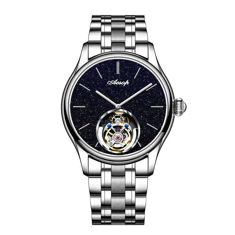 AESOP Starry Sky Tourbillon Watch – Men's Mechanical Stainless Steel Waterproof Wristwatch
