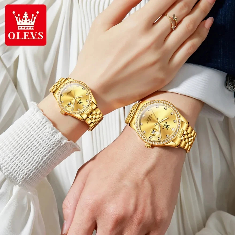 OLEVS 3629 Couple Watches – Luxury Waterproof Quartz Set for Men & Women, Luminous Design