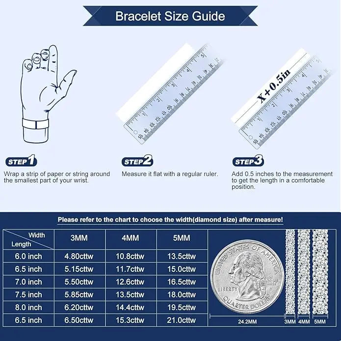 925 Sterling Silver Iced Out Tennis Bracelet – 3MM/4MM/5MM CZ Lab Diamond Zirconia, 18K White Gold Plated, Unisex Luxury Jewelry