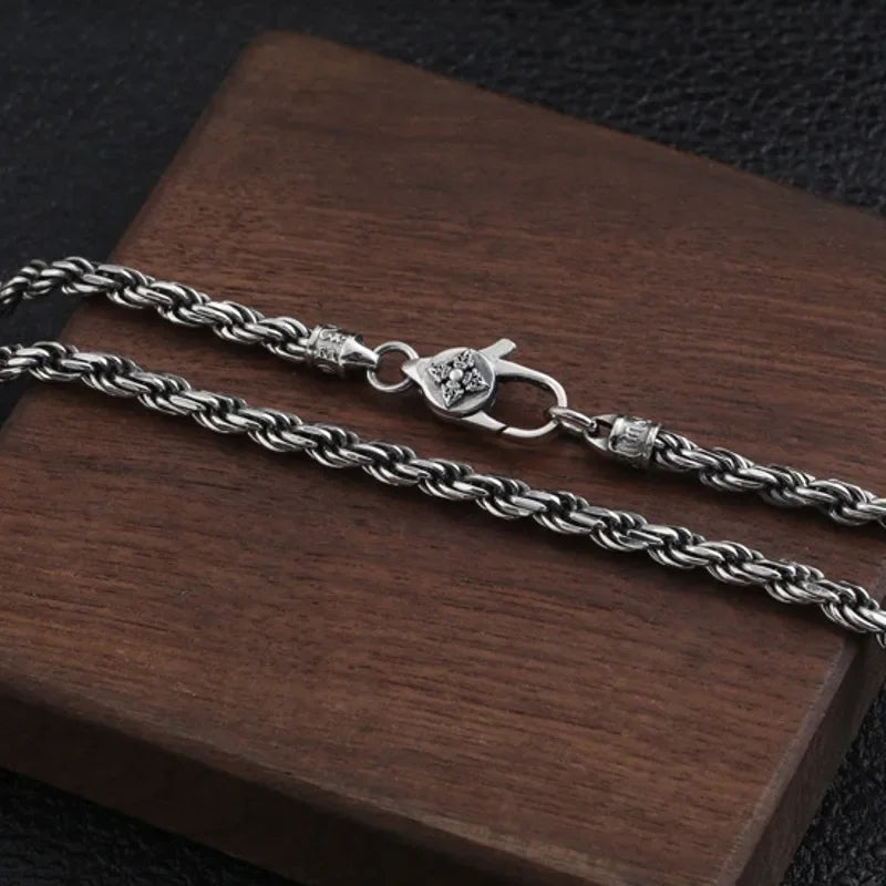 BOCAI 4MM S925 Sterling Silver Weave Necklace – Men's Punk Fashion Jewelry for Party