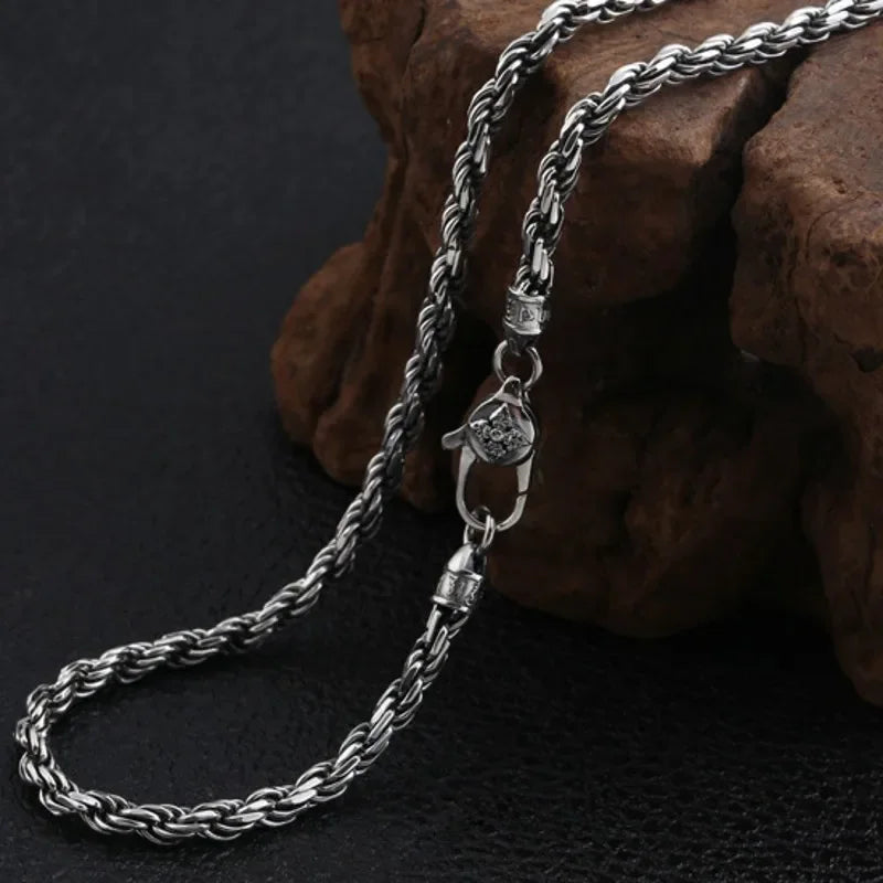 BOCAI 4MM S925 Sterling Silver Weave Necklace – Men's Punk Fashion Jewelry for Party