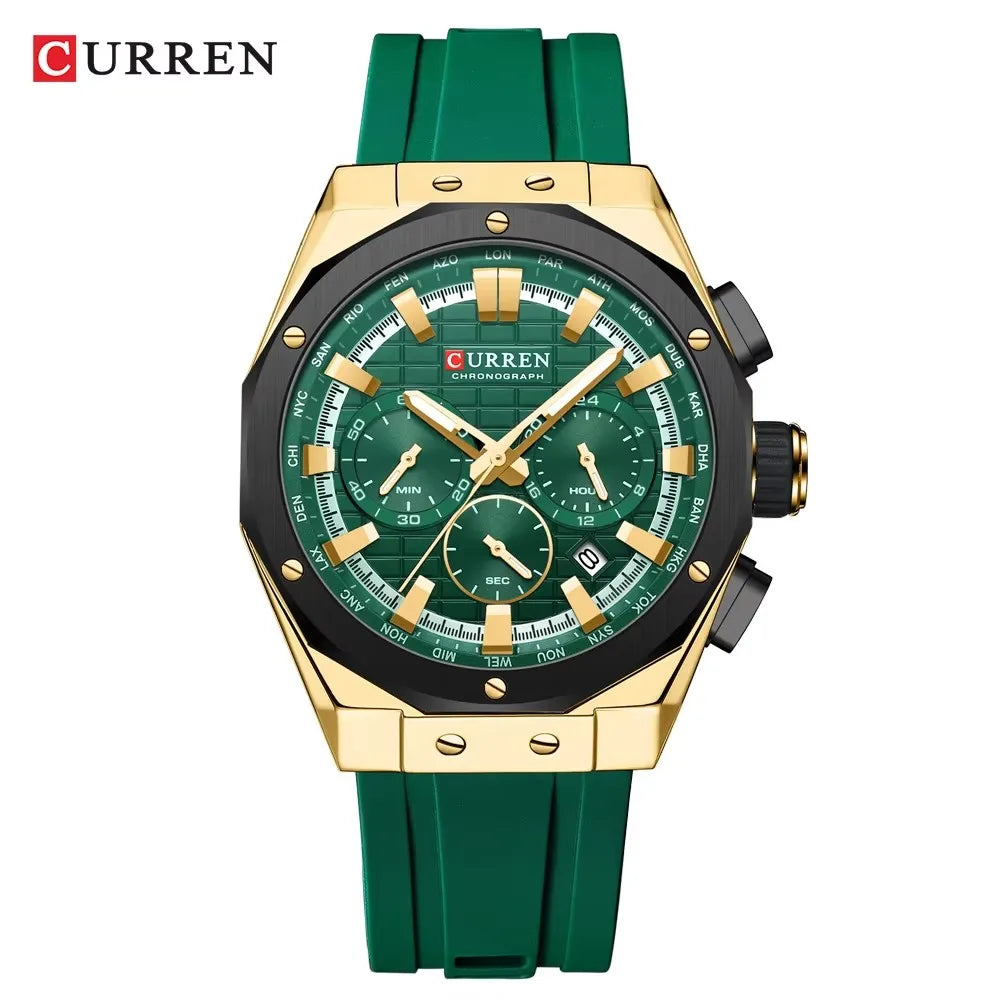 CURREN 8464 Men's Chronograph Watch – 2024 Fashion Quartz, Blue Silicone Strap, Waterproof with Calendar